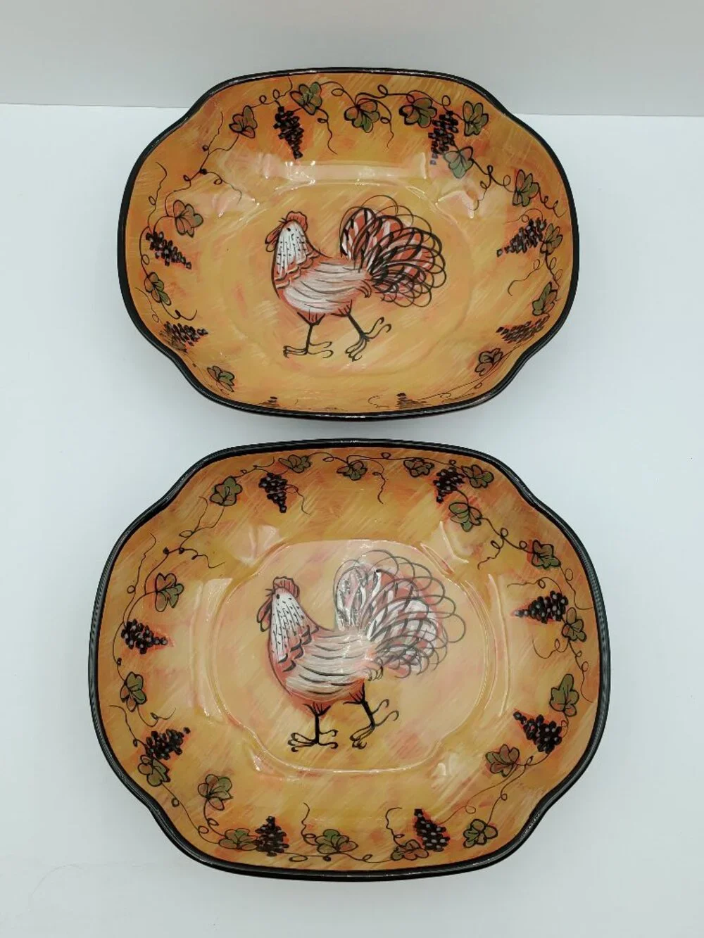 Lang Redware Wine Country Bowls Susan Winget Rooster Serving Dishes